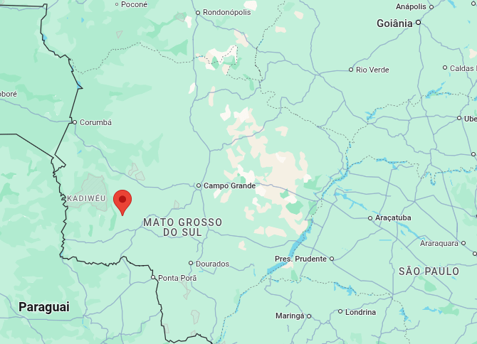 Mapa mostrando a localização de Bonito, no estado de Mato Grosso do Sul.