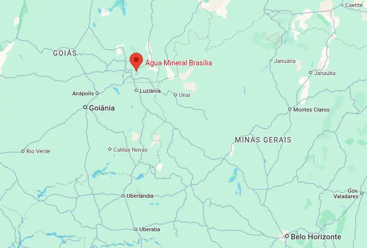Mapa destacando o Parque Nacional de Brasília, também conhecido como Água Mineral, no Distrito Federal.