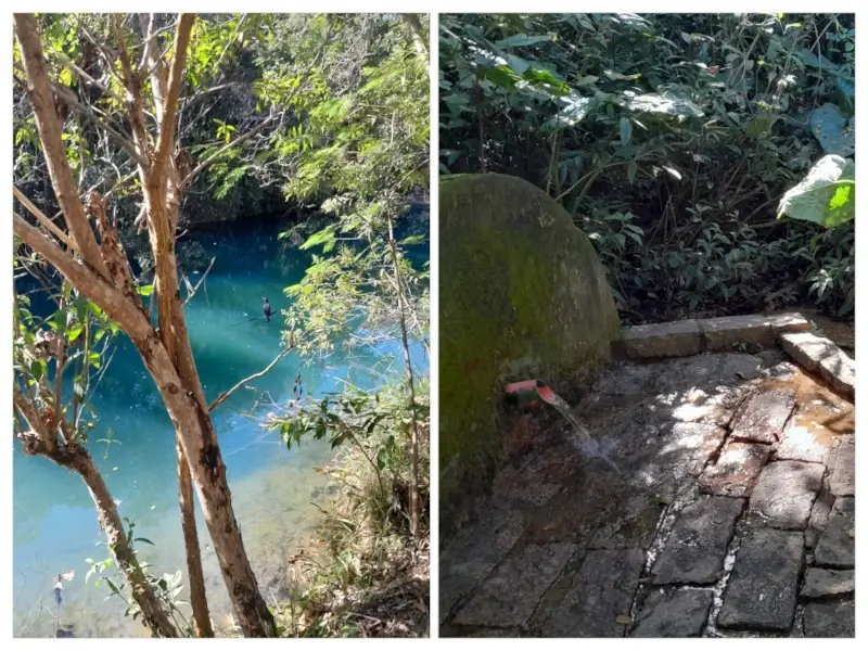 Lago de águas cristalinas e nascente na Trilha Ecológica do Museu da Água em Indaiatuba.